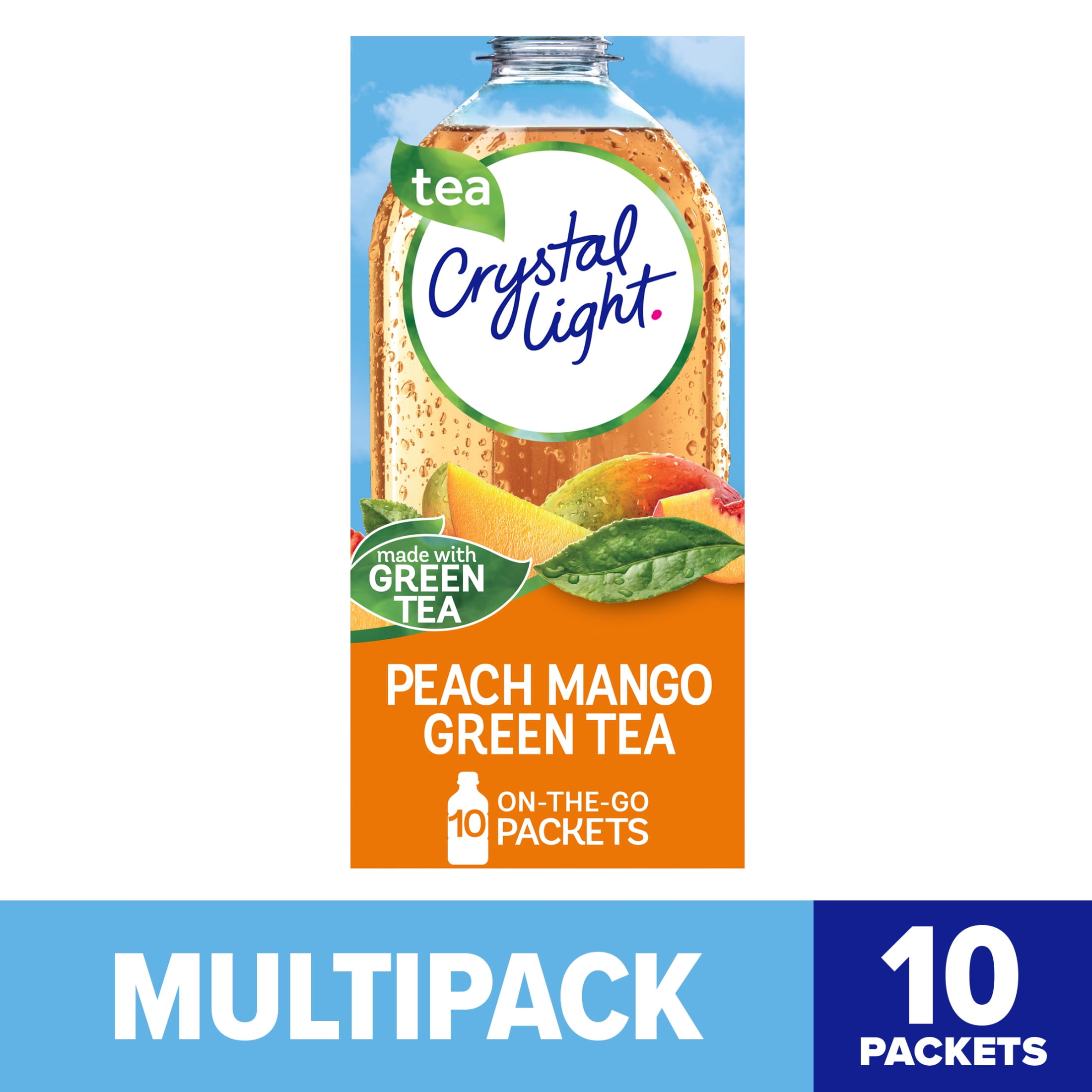 Crystal Light Peach Mango Green Tea Sugar Free Drink Mix Singles, 10 Ct on-the-Go-Packets