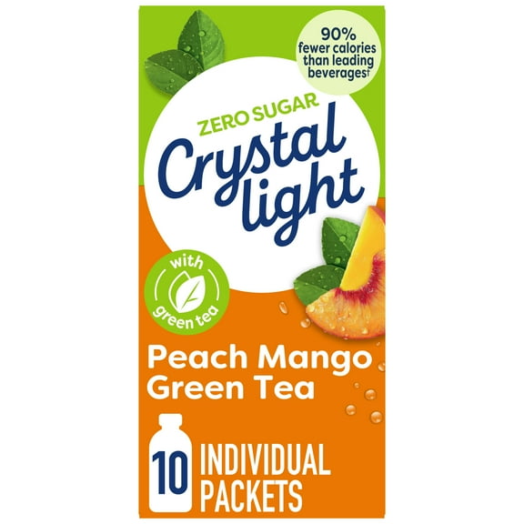 Crystal Light Peach Mango Green Tea Naturally Flavored Powdered Drink Mix, 10 ct On-the-Go-Packets