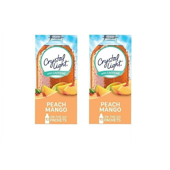 Crystal Light Peach Mango Sugar Free Drink Mix Singles, Caffeine Free, 10 ct On-the-Go Packets, Pack of 2