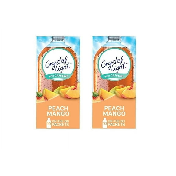 Crystal Light Peach Mango Sugar Free Drink Mix Singles, Caffeine Free, 10 ct On-the-Go Packets, Pack of 2