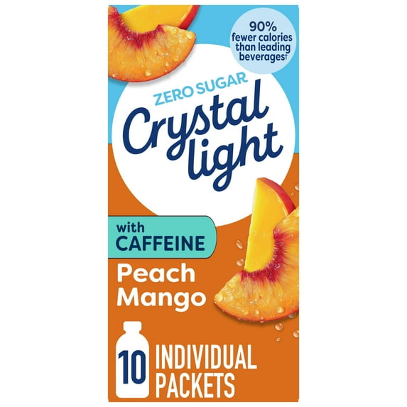 Crystal Light Drink Mix with Caffeine, 10 Packets, for Convenient On-the-Go Flavorful Hydration, Peach Mango Natural Flavor With Other Natural Flavor, Zero Sugar, 0.7 oz