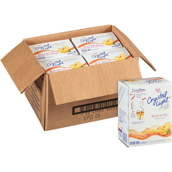 Crystal Light Peach Tea Artificially Flavored Powdered Drink Mix, 120.0 ct Casepack, 4 Boxes of 30 On-the-Go Packets