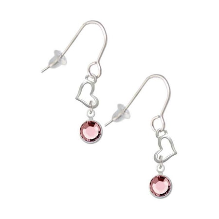 Crystal Light Pink Channel Drop Heart French Earrings