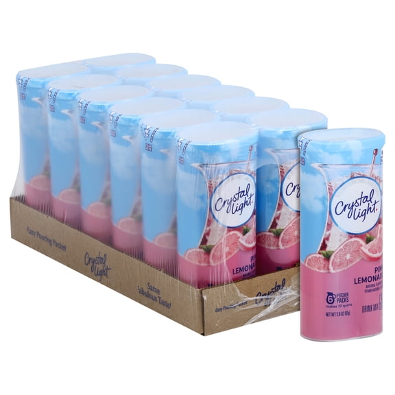 Crystal Light Pink Lemonade Naturally Flavored Powdered Drink Mix, 72 ct Pack, 12 Canisters of 6 Pitcher Packets