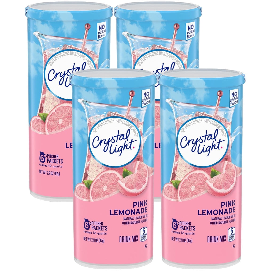 Crystal Light Pink Lemonade Powdered Drink Mix, Caffeinated, 2.9 oz Can (Pack - 4)