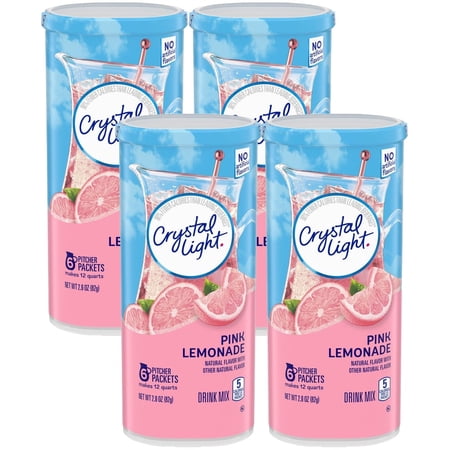 Crystal Light Pink Lemonade Powdered Drink Mix, Caffeinated, 2.9 oz Can (Pack - 4)