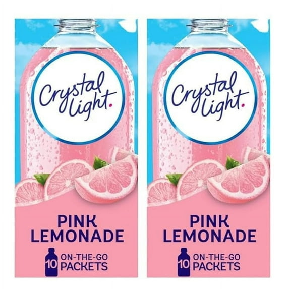 Crystal Light Pink Lemonade Sugar Free Drink Mix Singles, Caffeine Free, 10 ct On-the-Go Packets, Pack of 2
