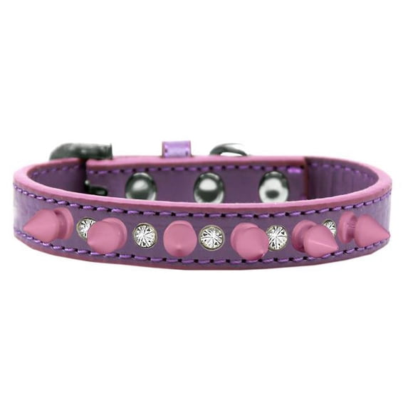 Crystal & Light Pink Spikes Dog Collar, Lavender - Size 16