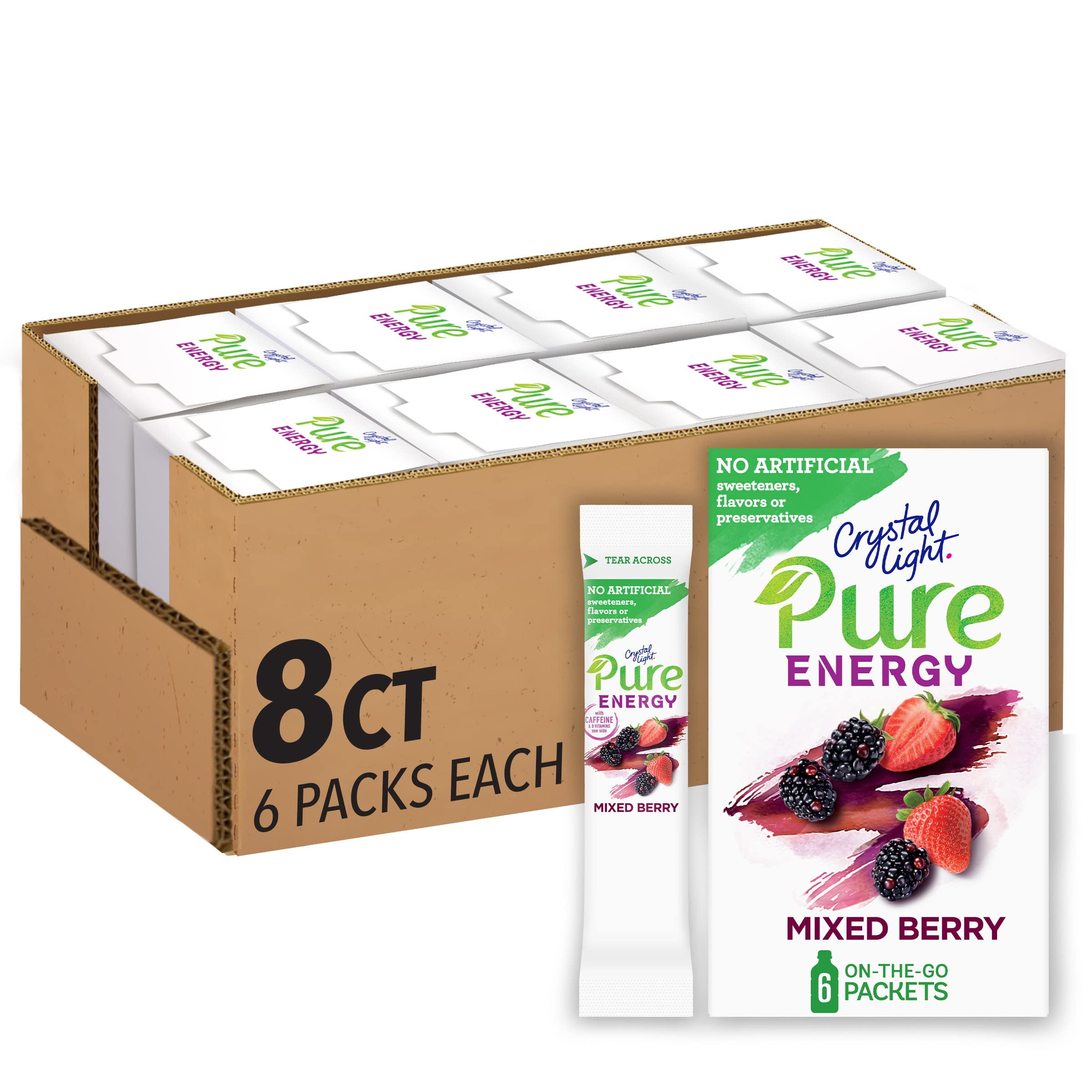 Crystal Light Pure Energy Mixed Berry Drink Mix With Caffeine, 48 Ct