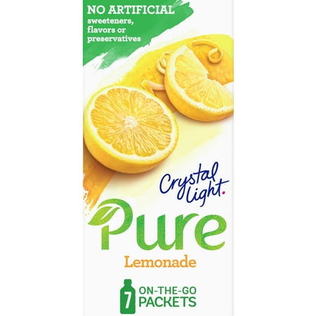 Crystal Light Pure Lemonade Powder Drink Mix Singles with No Artificial Sweeteners, 7 ct On-the-Go Packets