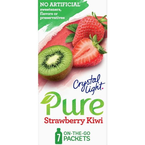 Crystal Light Pure Strawberry Kiwi Powder Drink Mix Singles with No Artificial Sweeteners, 7 ct On-the-Go Packets