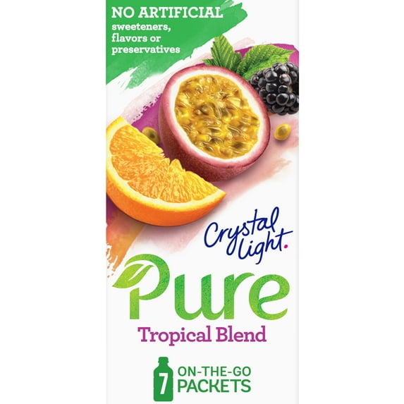 Crystal Light Pure Tropical Blend Powder Drink Mix Singles with No Artificial Sweeteners, 7 ct On-the-Go Packets