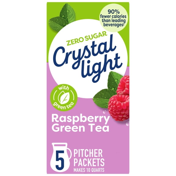 Crystal Light Drink Mix, 5 Pitcher Packets, for Flavorful Hydration and Shareable Refreshment, Naturally Flavored Raspberry Green Tea with other natural flavor, Made with Green Tea, 1.87 oz