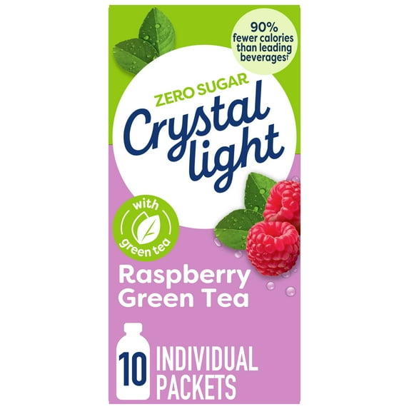 Crystal Light Drink Mix, 10 Packets, for Convenient On-the-Go Flavorful Hydration, Naturally flavored with other natural flavor Raspberry Green Tea, Zero Sugar, 0.96 oz