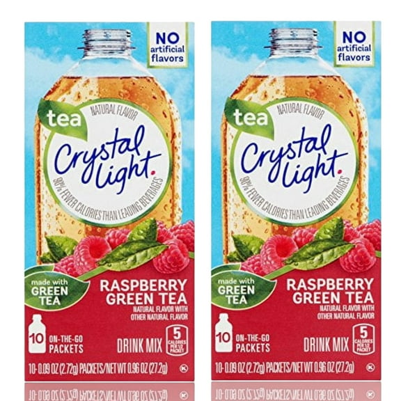 Crystal Light Raspberry Green Tea Sugar Free Drink Mix Singles, Caffeine Free, 10 ct On-the-Go Packets, Pack of 2