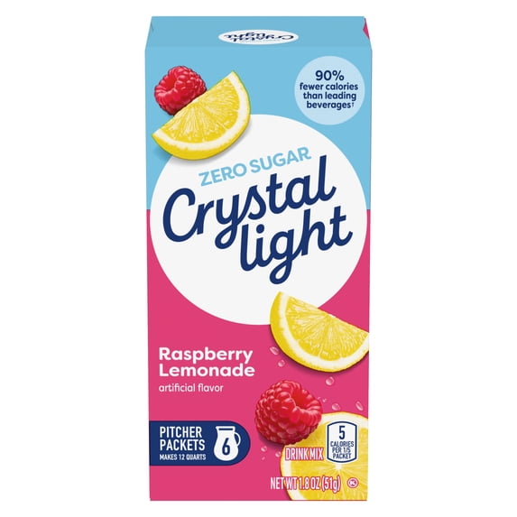 Crystal Light Drink Mix, 6 Pitcher Packets, for Flavorful Hydration and Shareable Refreshment, Raspberry Lemonade Artificial Flavor, Zero Sugar, Low Calorie, 1.8 oz