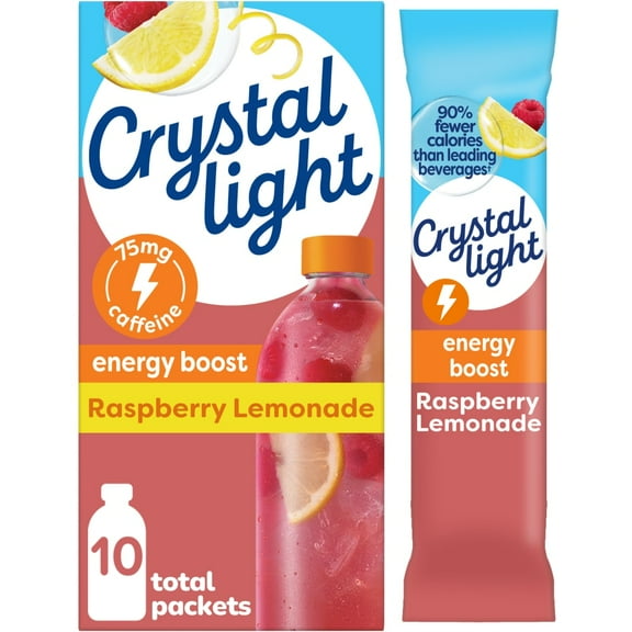 Crystal Light Raspberry Lemonade Energy Boost Drink Mix, 0.9 oz (Packaging may vary)