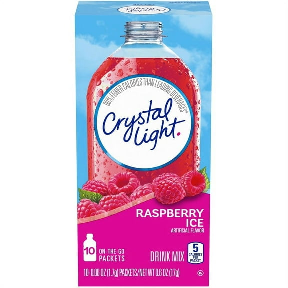 Crystal Light Refreshing Sugar Free Raspberry Ice Powdered Drink Mix, 10 Ct - Packets (Pack - 4)