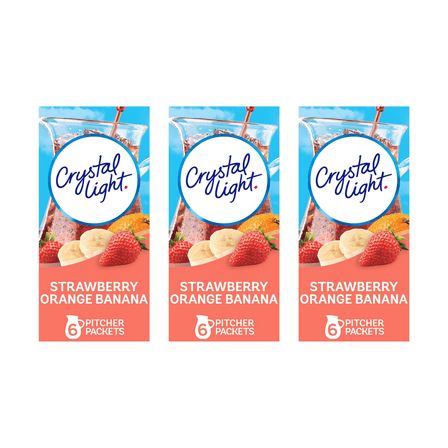 Crystal Light Strawberry Orange Banana Drink Mix, 2.4 oz, 6 CT Box (Pack of 3)