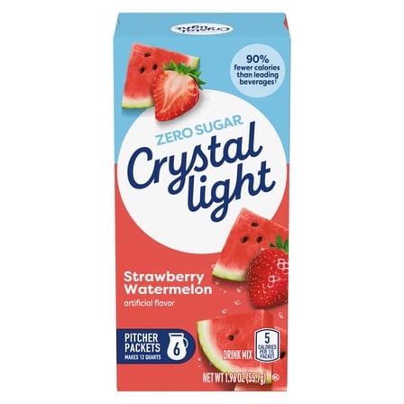 Crystal Light Drink Mix, 6 Pitcher Packets, for Flavorful Hydration and Shareable Refreshment, Strawberry Watermelon artificially flavored, Zero Sugar, Low Calorie, 1.96 oz