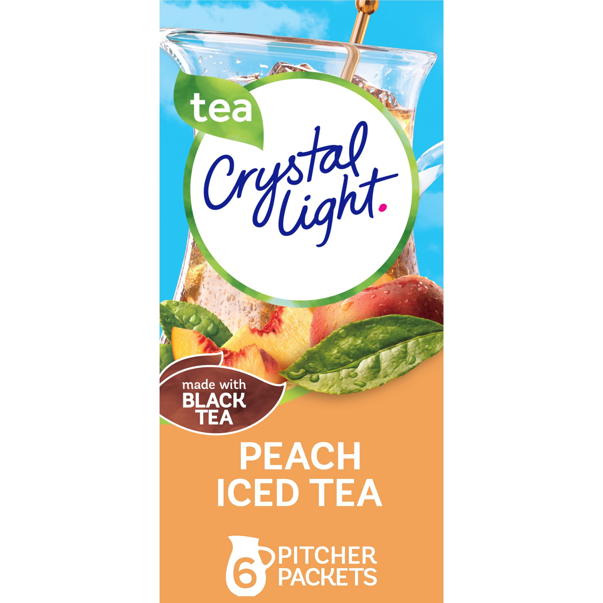 Crystal Light Sugar Free Peach Iced Tea Low Calories Powdered Drink Mix 6 Count Pitcher Packets