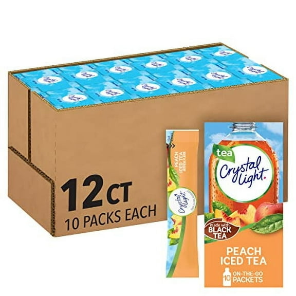 Crystal Light Peach Iced Tea Artificially Flavored Powdered Drink Mix, 120 ct Pack, 12 Boxes of 10 On-the-Go-Packets