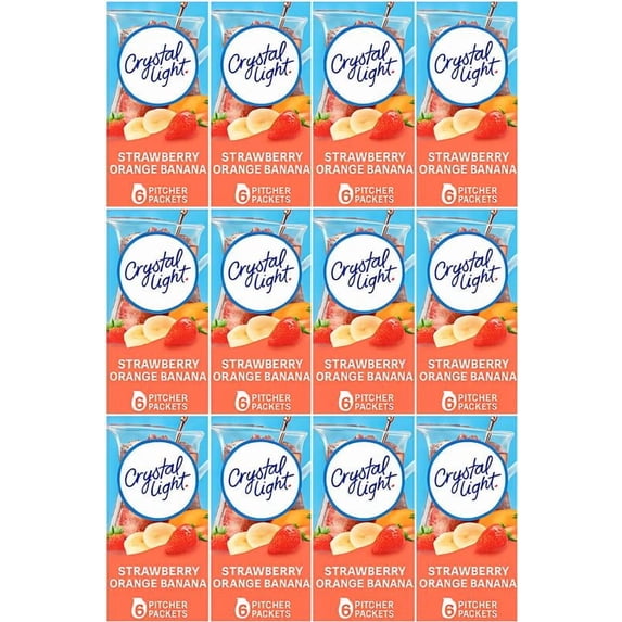(12 pack) Crystal Light Strawberry Orange Banana Sugar Free Drink Mix Caffeine Free, 6 ct Pitcher Packets