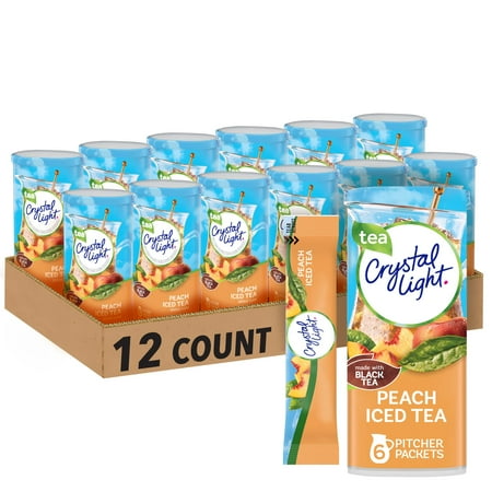 (12 pack) Crystal Light Peach Iced Tea Artificially Flavored Powdered Drink Mix, 6 Count Pitcher Packets
