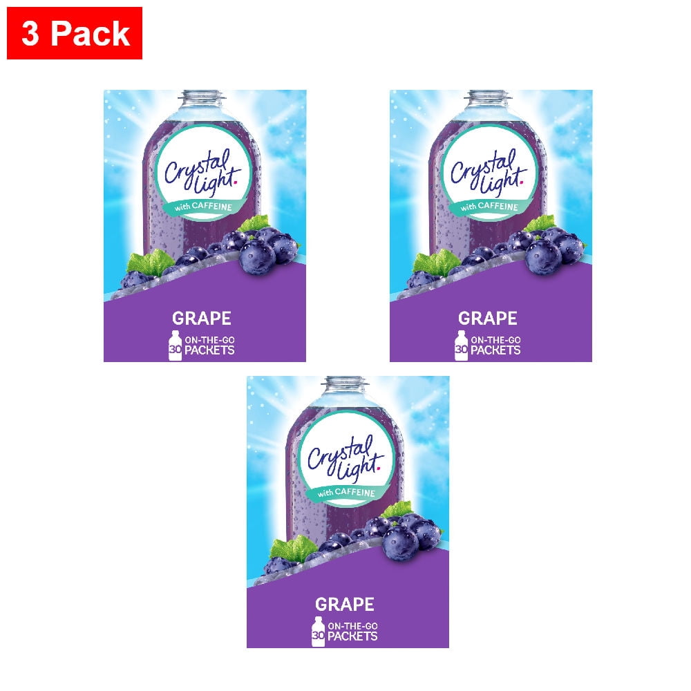 Crystal Light Zero Sugar Caffeinated Grape Drink Mix Packets 30 ct - 3 Pack