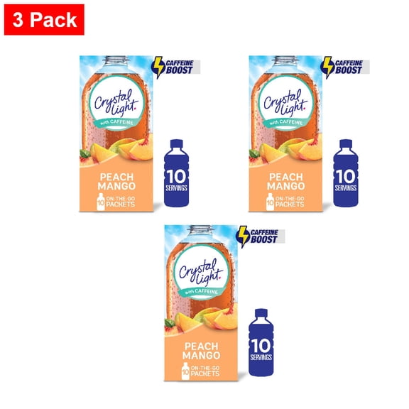 Crystal Light Zero Sugar Caffeinated Peach Mango Green Tea Drink Mix Packets 10 ct - 3 Pack