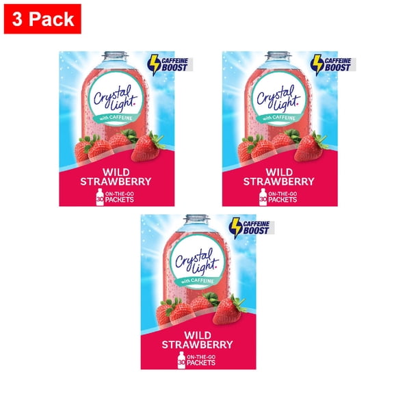 Crystal Light Zero Sugar Caffeinated Sugar Wild Strawberry Drink Mix Packets 30 ct - 3 Pack