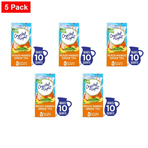 Crystal Light Zero Sugar Peach Mango Green Tea Drink Mix Packets 5 ct - 5 Pack