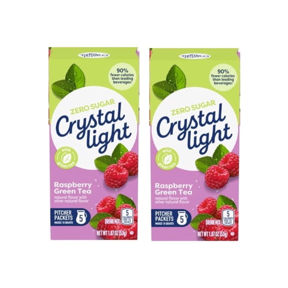 Crystal Light Zero Sugar Raspberry Green Tea Drink Mix with Green Tea, Pitcher Packets, 1.87 Oz (2 Pack)