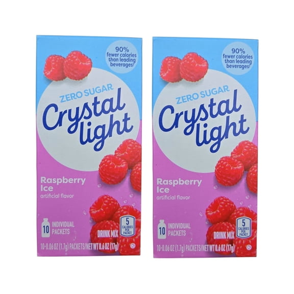 Crystal Light Zero Sugar Raspberry Ice Drink Mix, 10 Packets (2 Pack)