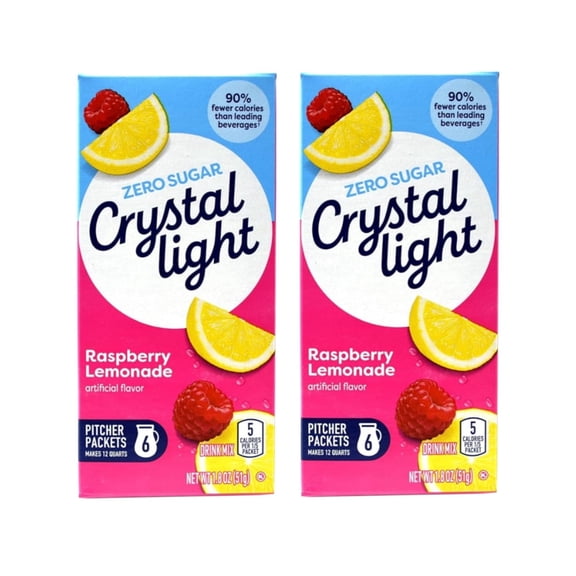 Crystal Light Zero Sugar Raspberry Lemonade Drink Mix 1.8 Oz, 6 Pitcher Packets (2 Pack)
