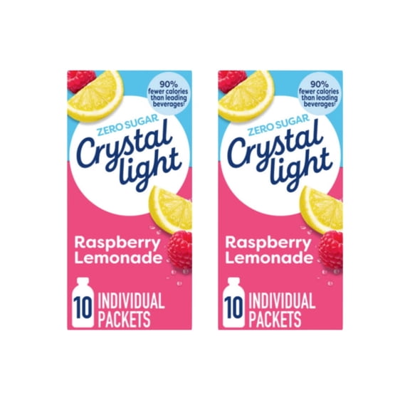 Crystal Light Zero Sugar Raspberry Lemonade Drink Mix, 10 Packets (2 Pack)