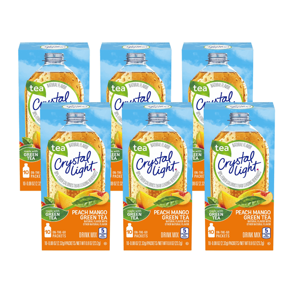 Crystal Light with Caffeine, Peach Mango, 10 CT (Pack of 6)