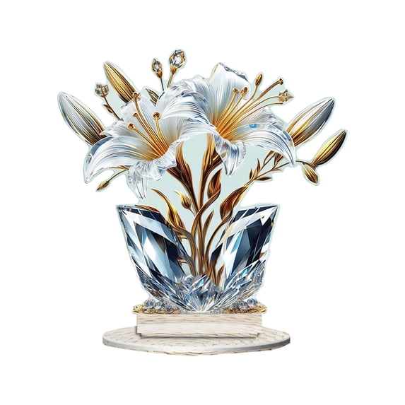 Crystal Lily Flower Figurines Collectibles Gifts for Women Friends, Colorful And Rose Series Acrylic Study Decoration Bedroom Living Room Desktop Decoration