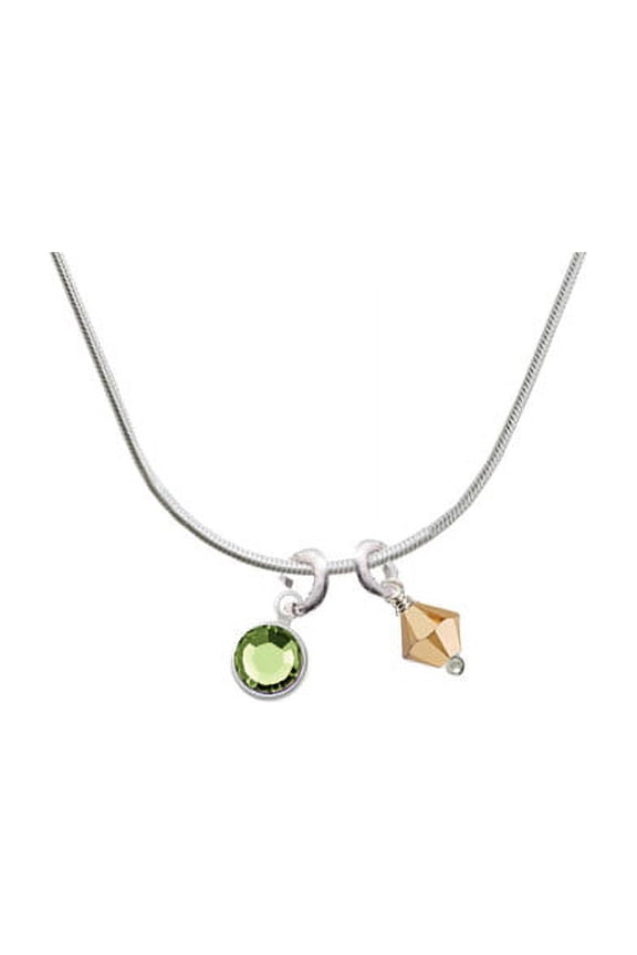 Crystal Lime Green Channel Drop - Golden Bicone Crystal Necklace