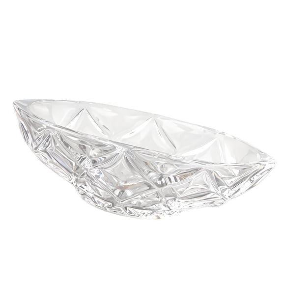Crystal Look Glass Serving Bowl Oval Clear Fruit Plate with Cut Pattern for Dining Table and Countertop Decoration