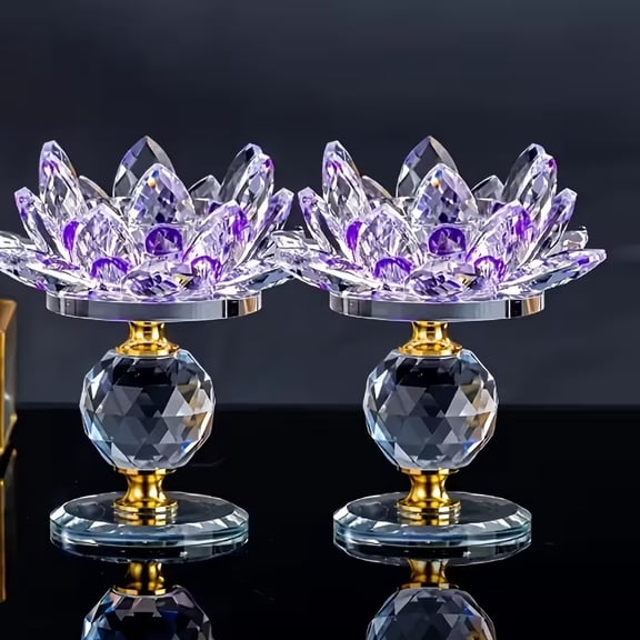 Crystal Lotus Candle Holder - Elegant Pink Lotus Petals with Clear Crystal Base for Home Decor, Wedding Centerpiece, Altar Decoration and Tabletop Accent