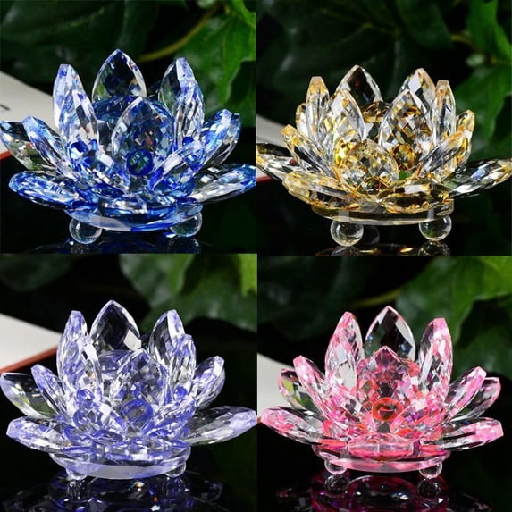 Lotus Flower Decor, Crystal Decor, 6cm, Light Blue Faceted Sculpting, Living Room Display, Tabletop Placement, 1 Pc