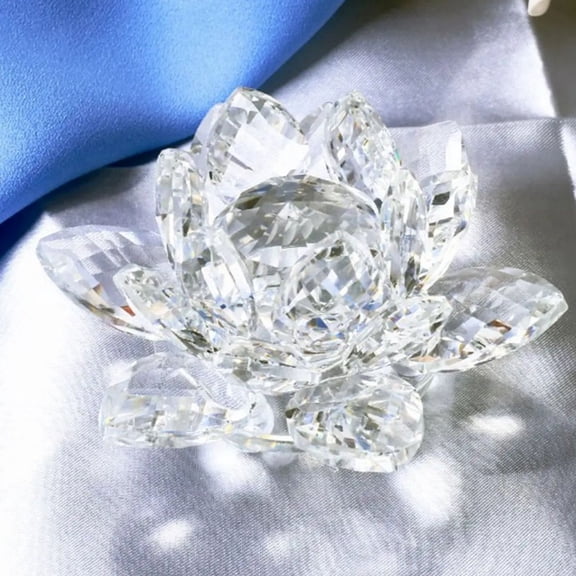 A Crystal Lotus Flower Figurine Valentine Wedding Decor Glass Craft Collection Paperweight Table Ornaments Souvenir Gift,1 x Crystal Lotus Figurine,White