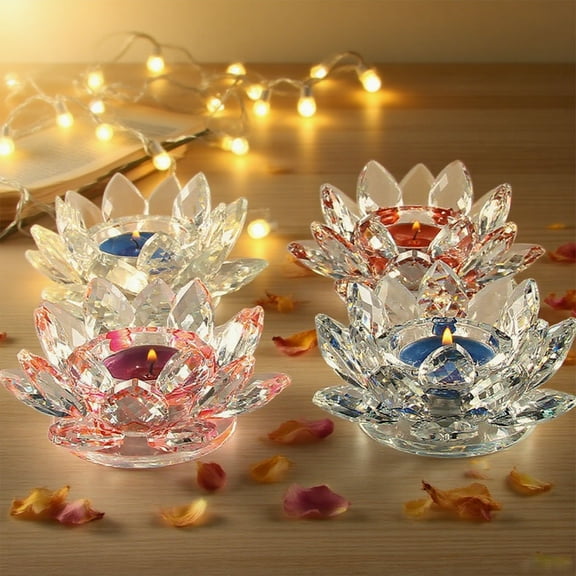 Crystal Lotus Flower Tealight Candle Holders/Elegant Glass Tea Light Candlestick Clear Votive Candle Holder For Christmas Home Wedding Party Dinner Table Decoration