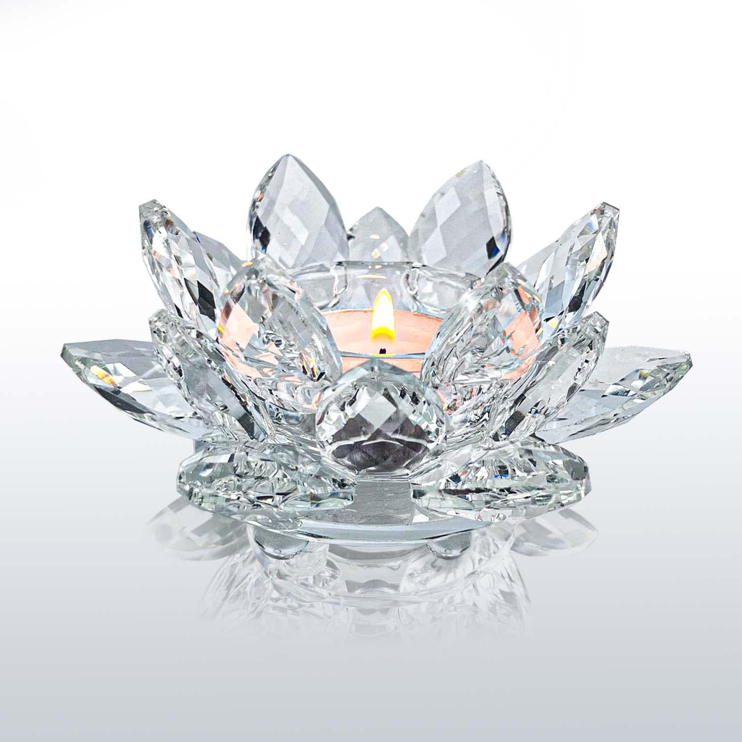 Crystal Lotus Flower Tealight Candle Holders/Glass Tea Light ...