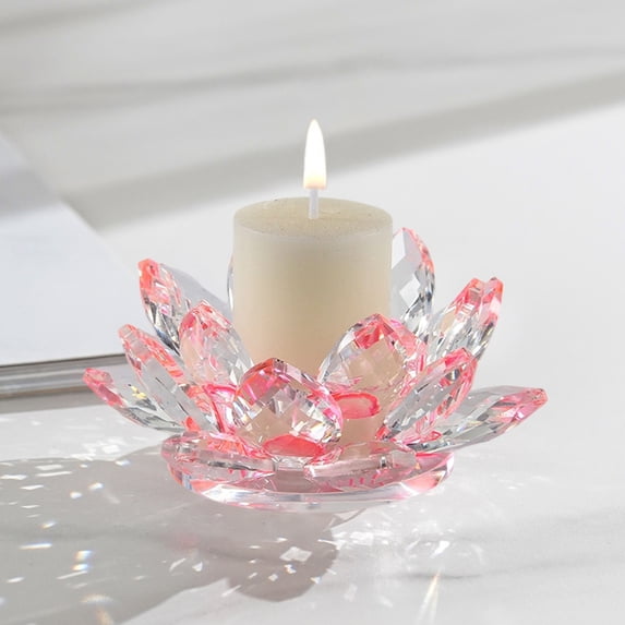 Crystal Lotus Tealight Candle Holders - Transparent Glass Candlestick for Christmas Home Wedding Party, Decorative Tea Light Holders Table Centerpiece Festive Decor