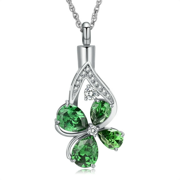 Crystal Lucky Four-Leaf Clover Cremation Jewelry Urn Necklace for Ashes Memorial Cremation Jewelry Ashes Urn Pendant for Women Men