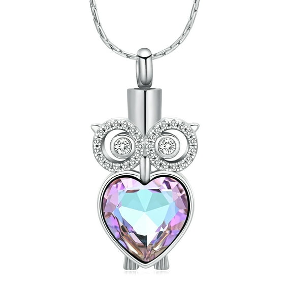 Crystal Lucky Owl Cremation Jewelry Heart Urn Necklace for Ashes Holder for Women Ashes Keepsake Memorial Jewelry