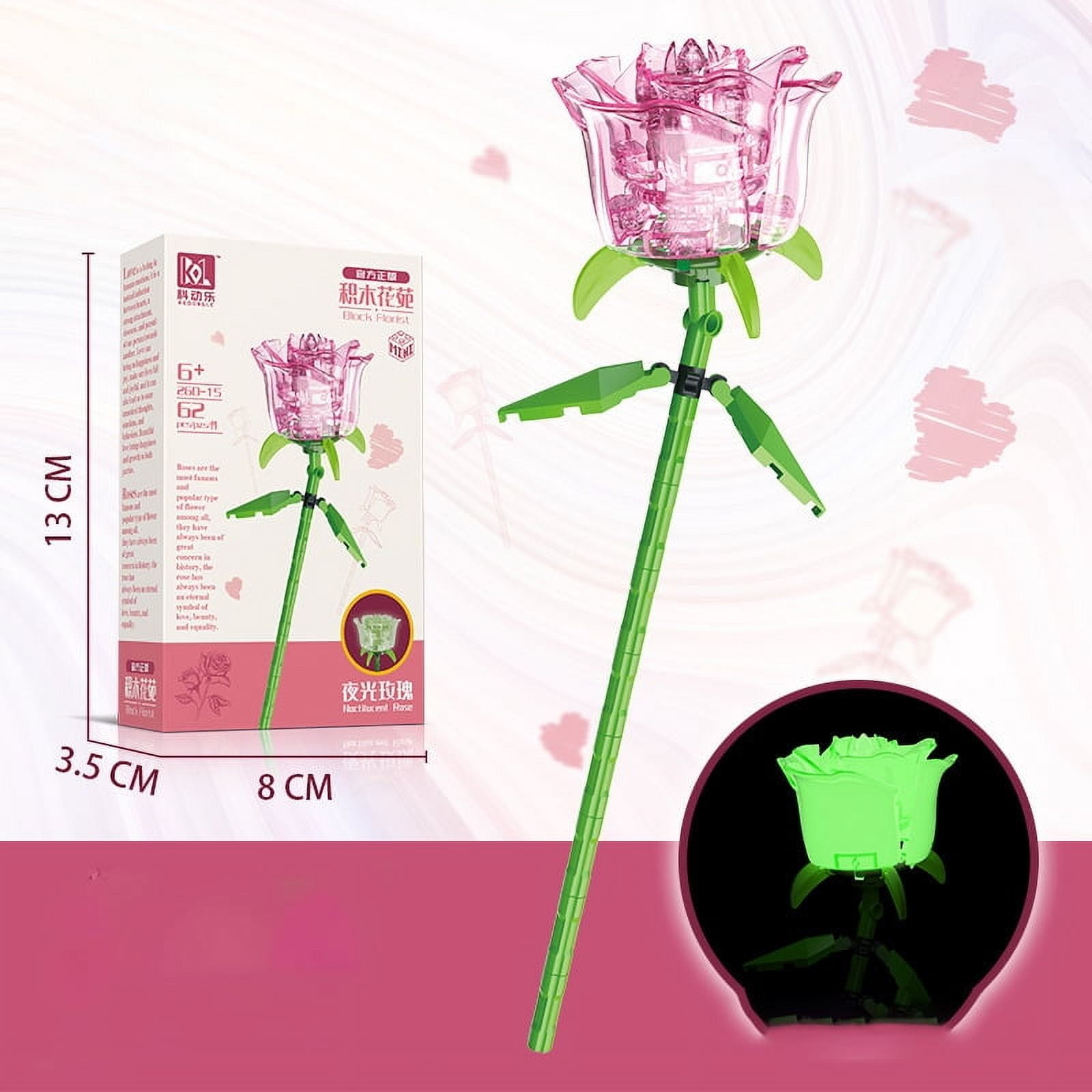 Crystal Luminous Rose Building Blocks, Gifts for Women, Mom Birthday Gifts Rose Enchanted Crystal Flower Gift for Mom from Daughter