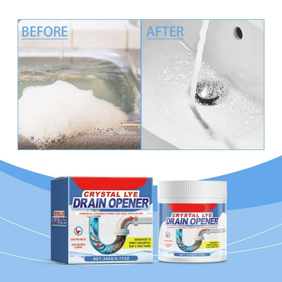 Crystal Lye Drain Opener,Lye Sodium Hydroxide,Unclogs Bathroom and Kitchen Sinks,Drains,Shower Pipes